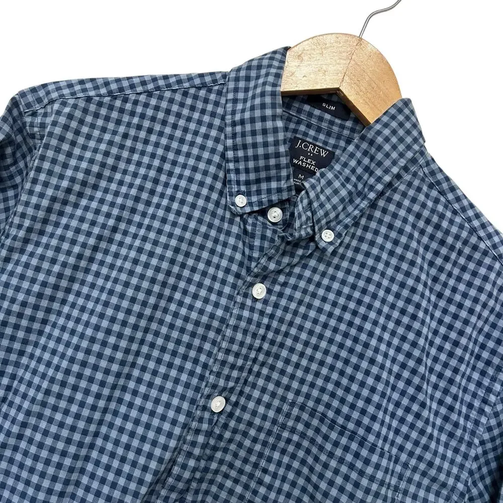 J. Crew Blue Plaid Flex Washed Slim Long Sleeve Button Down Sz M